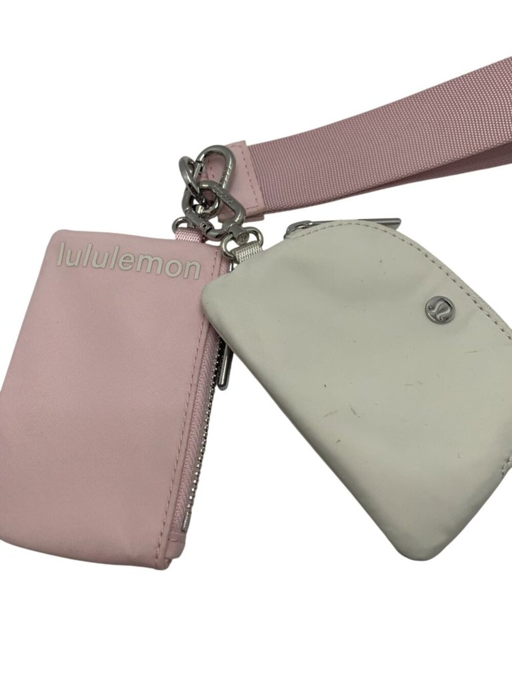 Lululemon Dual Mini Pouch Crossbody Bag With Adjustable Strap Pink & White